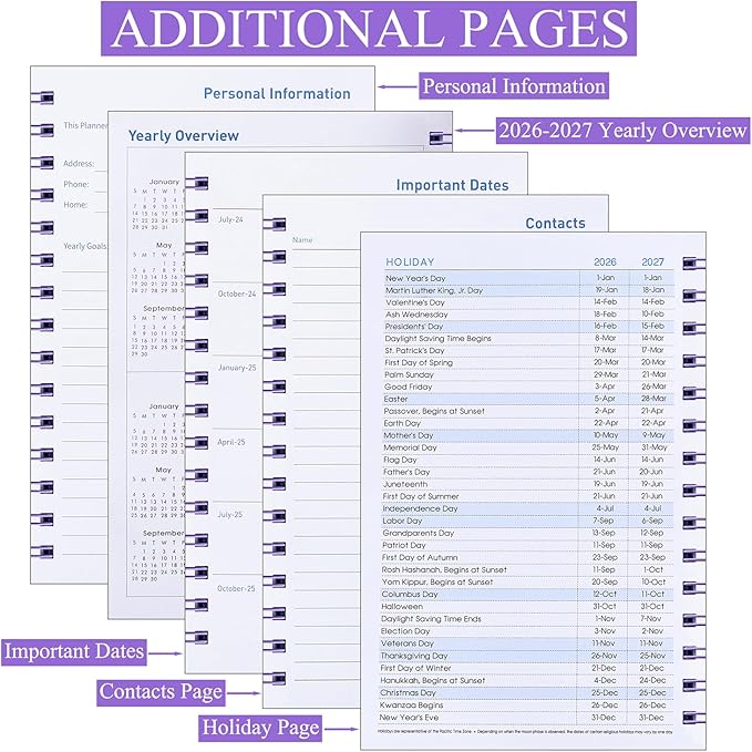 Daily Planner 2026-2027, Weekly and Monthly Planner 2026-2027 Academic Year, January 2026-June 2027 Calendar Planner, 8.2"×5.5", 18 Months, Agenda Book for Teacher, School Student(JAN.2026-JUN.2027 Deep Purple)
