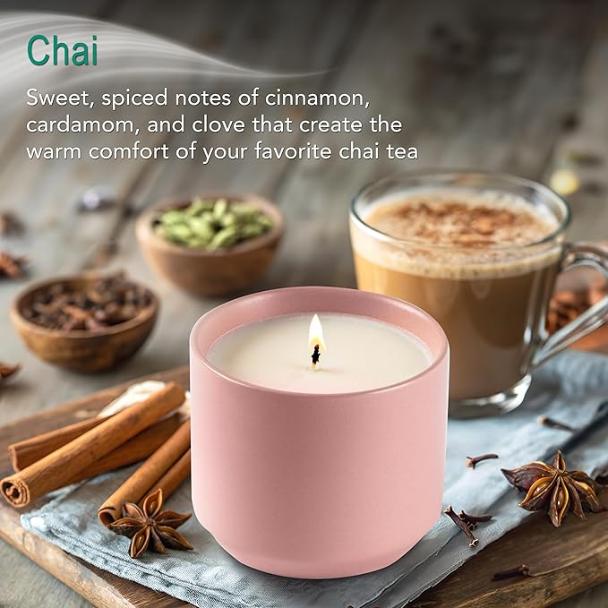 Hyggelight - The Growing Candle, Chai Scented, 8oz Ceramic Pot, Aromatherapy Candles for Home, 100% Soy, Adelyn