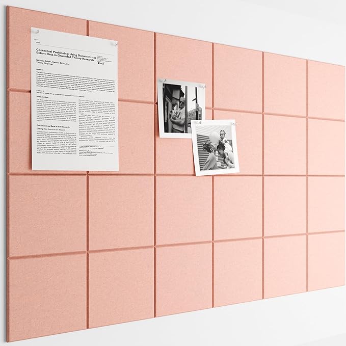 Bumusty Large Cork Board Alternative-36 x24 Felt Bulletin Board Tiles, with 30 Pushpins, 40 Adhesive Tabs, 6-Pack Slat Wall Paneling, Cork Boards for Office Push Pin Board Felt Board-Pink