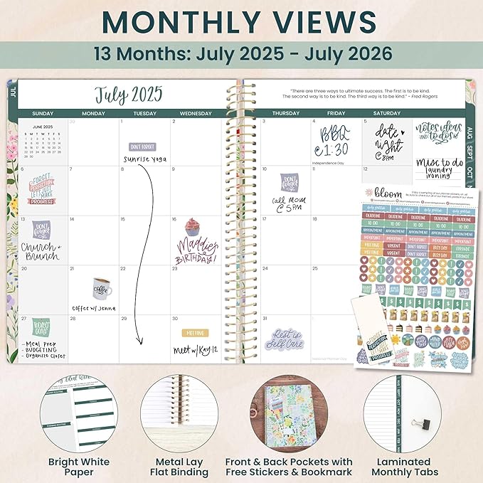 bloom daily planners 2025-2026 (8.5" x 11") Academic Year Day Planner (July 2025 - July 2026) - Weekly & Monthly Dated Agenda Organizer with Stickers & Tabs - Garden Party, Beige