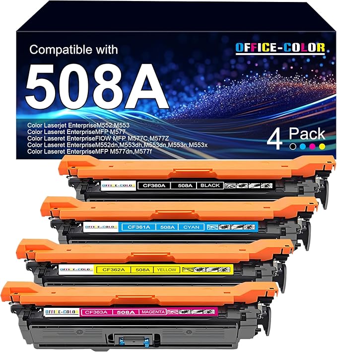 4 Pack Replacement for HP 508A Toner Cartridges Works with HP Color Laserjet Enterprise M553,M552,Color Laserjet Enterprise MFP M577 Series Ink (Black,Cyan,Magenta,Yellow)