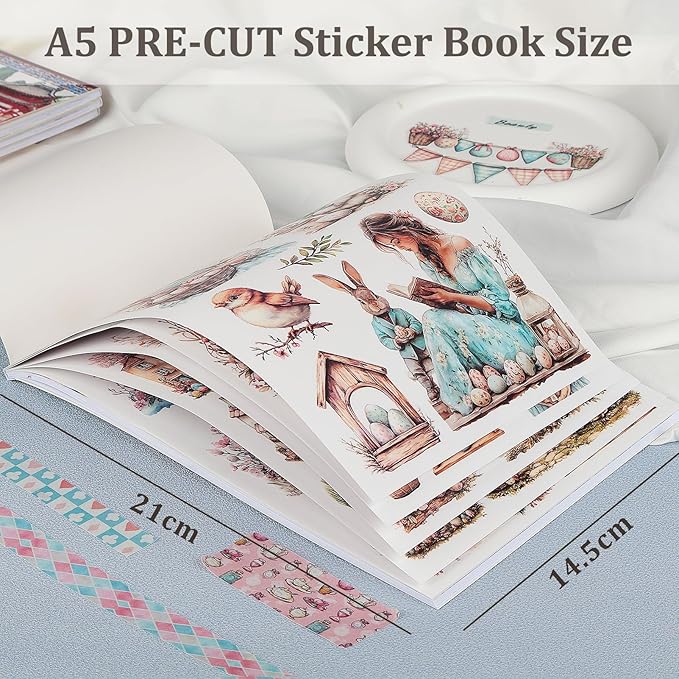 Snycler Easter Theme Sticker Scrapbooking Supplies for Junk Journal, 20 Sheets PET Stickers - Vintage Journaling Stickers, Ephemera Sticker Book Pre Cut, Planner, Junk Journal Supplies