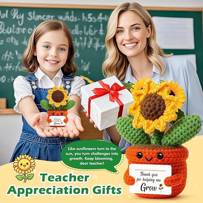 Cute Sunflower Keepsake, Teacher Appreciation Gifts from Student, Thank You for Helping Me Grow, End of Year Present for Mom Dad Mentor Boss Coach, Christmas Stocking Stuffers