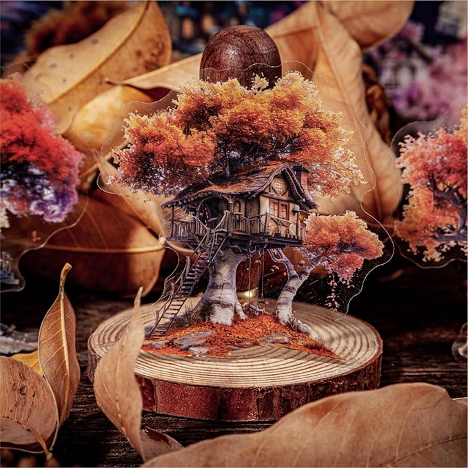 64 Pieces Aesthetic Fantasy Tree House PET Sticker Set, 4 Pack Vintage Magic Tree House Stickers for Scrapbooking, Journaling, DIY Crafts Arts, and Junk Journal Supplies