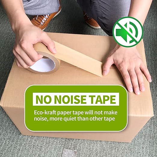 TAPEBEAR Eco-Friendly Kraft Paper Tape, Biodegradable Kraft Paper Tape, Recyclable Writable Packing Tape, Non-Coated Surface for Masking, Sealing, 2inch x 60yards, 6Rolls