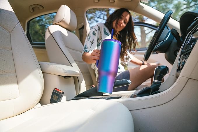 IRON °FLASK Co-Pilot Insulated Mug w/Straw & Flip Cap Lids - Cup Holder Bottle for Hot, Cold Drink - Leak-Proof - Water, Coffee Portable Travel Mug - Dark Night, 32 Oz