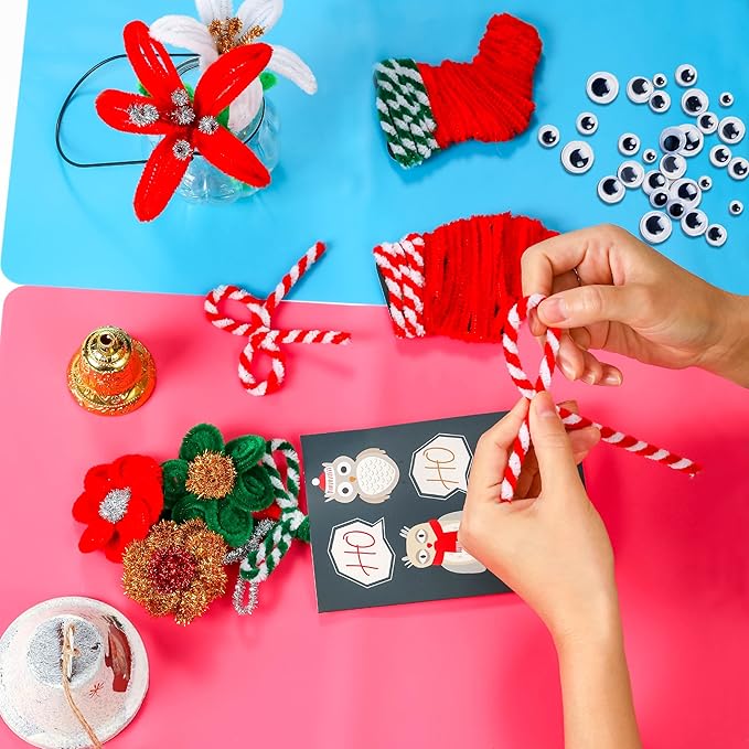 Christmas Pipe Cleaners,420 Pcs Pipe Cleaners Craft Set Including 320Pcs Pipe Cleaners &100Pcs Wiggle Googly Eyes Self Adhesive for Home&School DIY Art Crafts Daily or Christmas Decoration