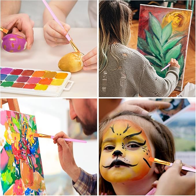 ESRICH Acrylic Paint Brushes Set, 8Packs /80 Pcs, Nylon Brush Head, Suitable for Acrylic, Oil, Watercolor,Rock Body Face Nail Art,Perfect Suit of Art Painting, Best Gift for Kids Adult Drawing(Pink)