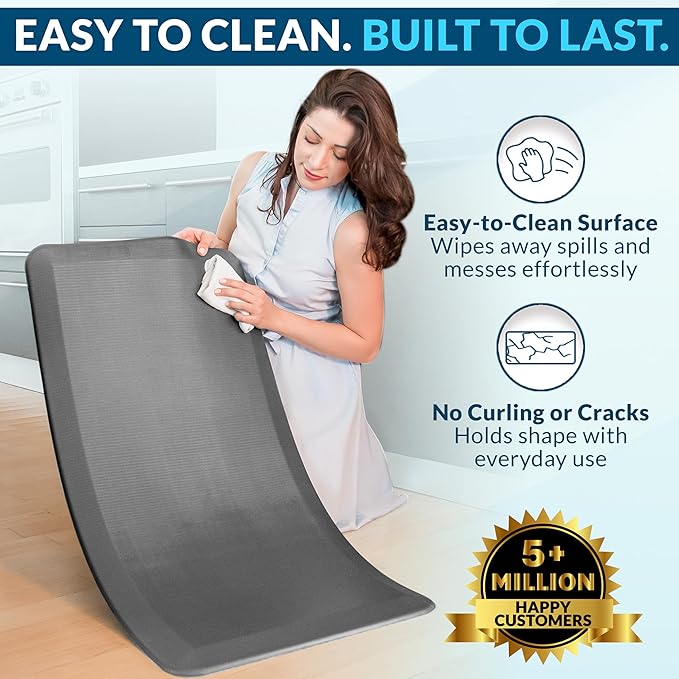ComfiLife Anti Fatigue Floor Mat – 3/4 Inch Thick Kitchen Mats for Floor, Standing Desk Mat, Kitchen Rug – Comfort at Home, Office – Durable – Stain Resistant – Non-Slip Bottom (24" x 70", Gray)