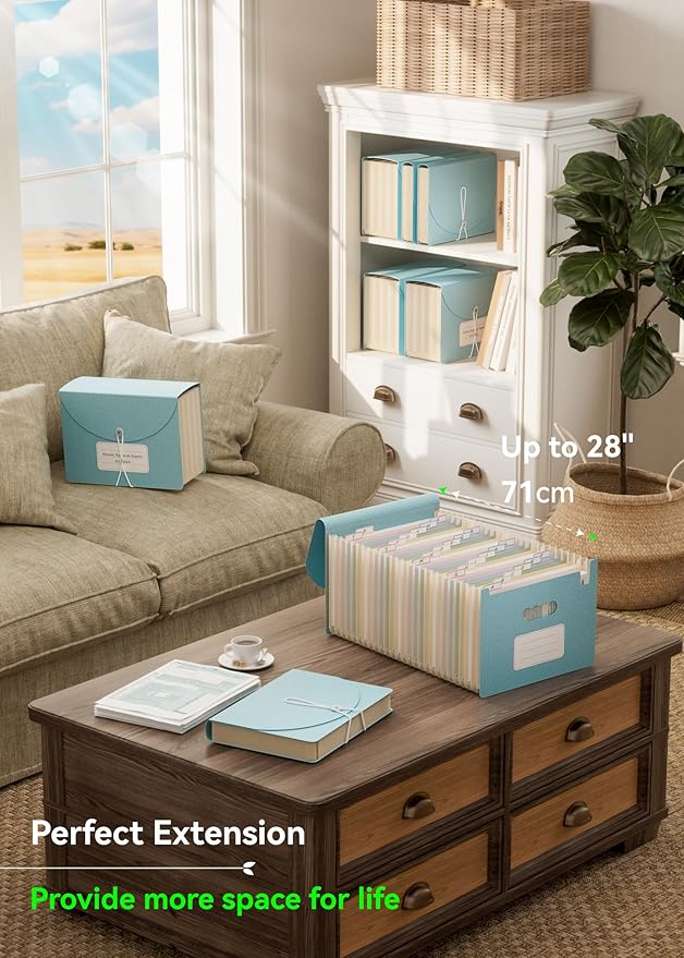 Accordion File Organizer, 26 Pockets Wheat Straw Expanding File Folder, Monthly Bill Receipt Organizer, A-Z Tabs, 100% BPA Free, Return to Nature, Healthy Living, Letter/A4 Size - Sky Blue