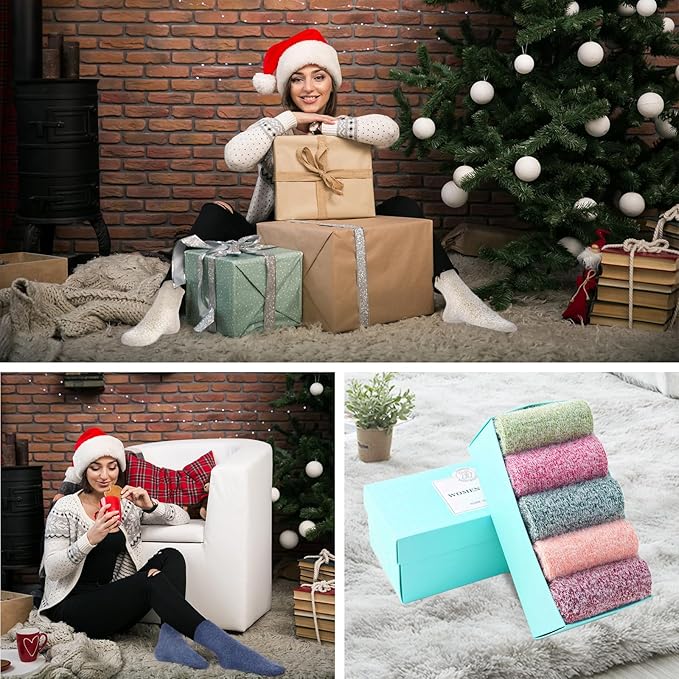 ICEIVY 5 Pair Fuzzy Cozy Socks for Women - Warm Comfy Soft Casual Home Sleep Winter Wool Socks - Gifts for Women