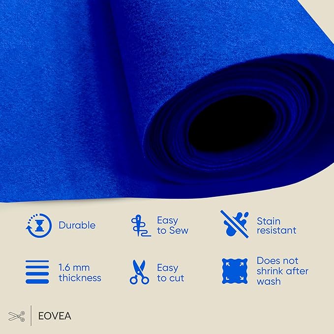 EOVEA | Acrylic Felt Fabric by The Yard - Non-Stiff, Soft Material - 72" Wide - 1.6mm Thick Felt Sheets for DIY Crafts, Sewing, Upholstery, Cushion, Padding(Royal Blue, 2 Yard)