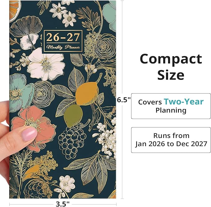 Pocket Calendar 2026-2027 for Purse, Two Year Monthly Planner Pocket Size, Jan 2026 to Dec 2027 Monthly Planner Small Size (6.5" x 3.5") - Citrus Bloom