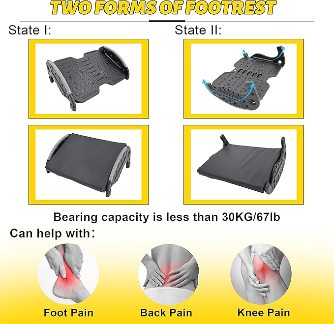 Under Desk Foot Rest,Foot Stool with Massage Texture，Includes Comfortable Memory Foam，Easy Assembly and disassembly (YB-RD)