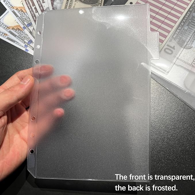 12PCS A5 Binder Pockets with No Zippers, Zipless Budget Envelopes with Index Bits Design, A5 Binder Pouch for 6 Ring Binder, Money Folder Organizer,Clear PVC Savings Challenges Envelopes,12PCS