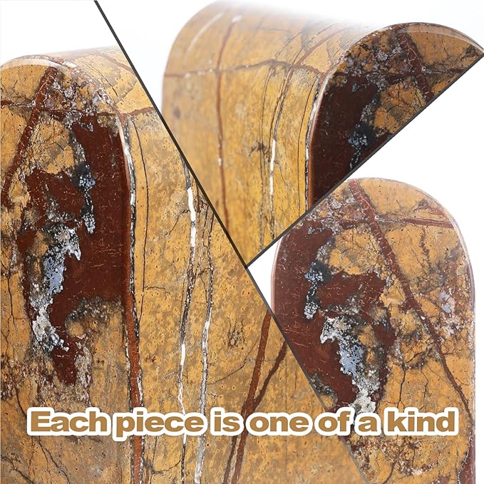 Koville Indian Natural Marble Bookends for Shelves, Book Ends for Heavy Books, 13LBS Ultra Heavy Duty Book Holders, Triumphal Arch Bookends Bookshelf Decor for Movies/CDs/Video Games(Rainforest Gold)