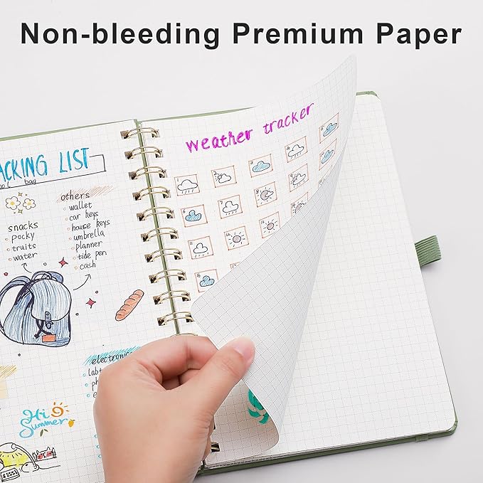 RETTACY Graph Grid Paper Notebook, 140 Pages, A5 Medium Size (5.7'' x 8.3''), 5 Squares per Inch, Hardcover, 100 GSM Thick Paper, for School, Students, Math, Engineering (Light Green)