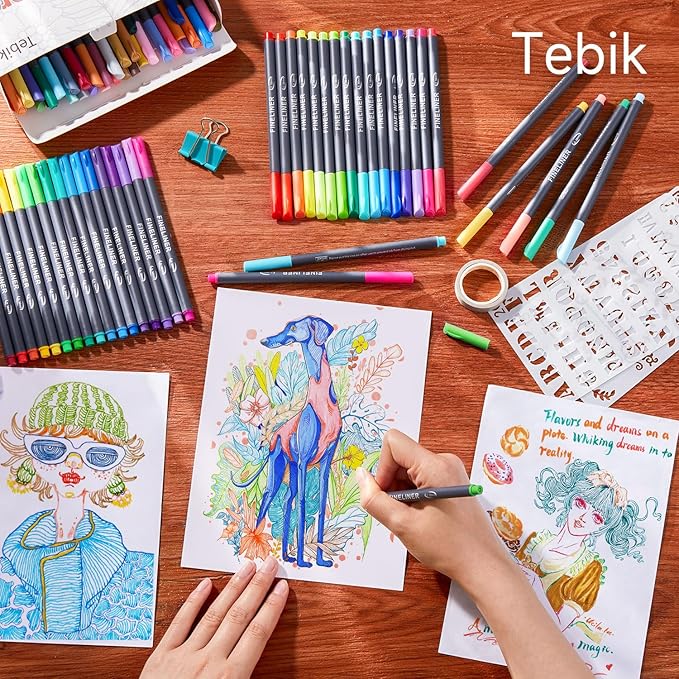 108 Pack Planner Colored Pens, 100 Assorted Colors Drawing Pens with 8 Different Stencils, Perfect for Dotted Journal Planner Writing Note Calendar Coloring Office School Supplies