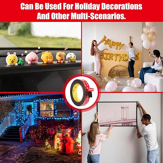 Double Sided Tape Heavy Duty, Waterproof Mounting Foam Tape, 16.5ft Length, 1.38in Width, High Temperature Resistant Adhesive Tape for Car, LED Strip Light, Office Decor, Made of 3M VHB Tape.