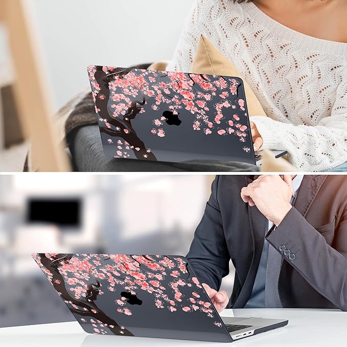 DONGKE Compatible with M4 MacBook Air 15 inch Case 2025 2024 2023 A3241 A3114 A2941 M3 M2 Liquid Retina Display Touch ID, Plastic Hard Case & Keyboard Skin & Screen Protector - Cherry Blossoms