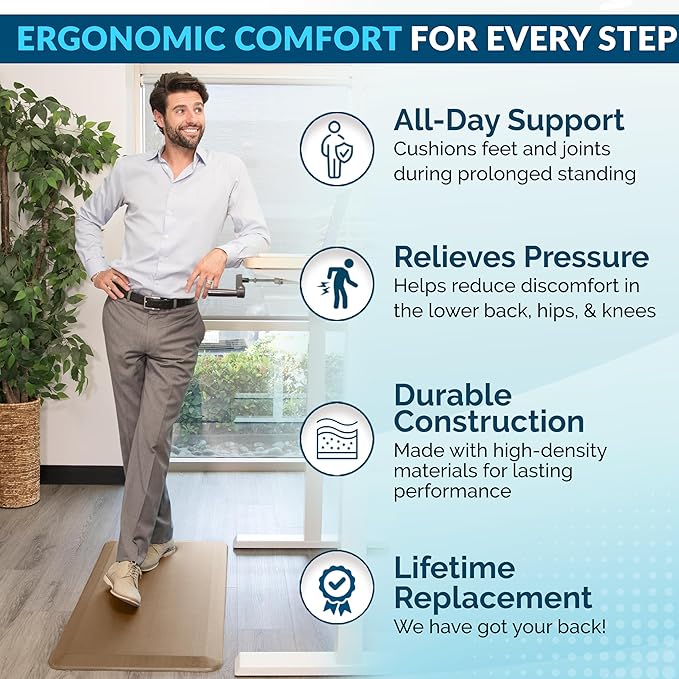 ComfiLife Anti Fatigue Floor Mat – 3/4 Inch Thick Kitchen Mats for Floor, Standing Desk Mat, Kitchen Rug – Comfort at Home, Office – Durable – Stain Resistant – Non-Slip Bottom (20" x 32", Rose Gold)