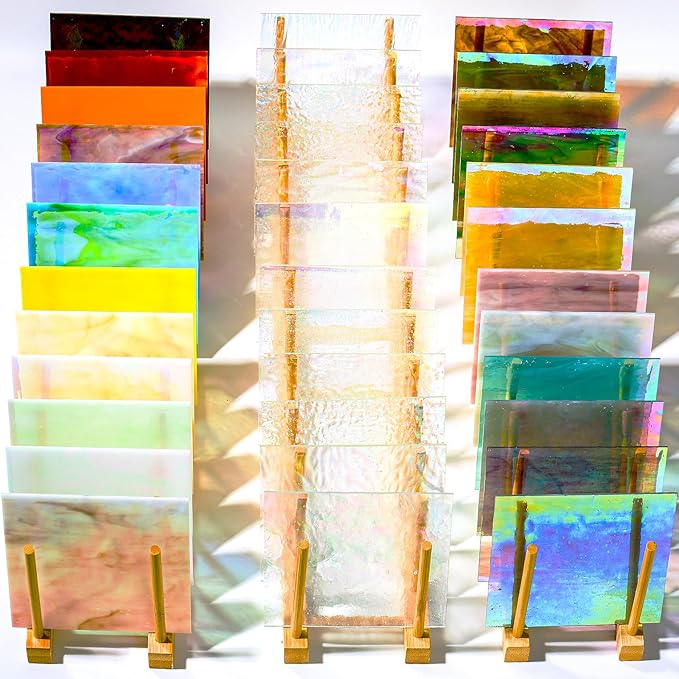 36 Sheets Iridescent Stained Glass Sheet Variety Pack, 4 X 6 inch Cathedral Art Glasses for Home Decor, Stained Glass Supplies for Glass Projects and Mosaic Crafts