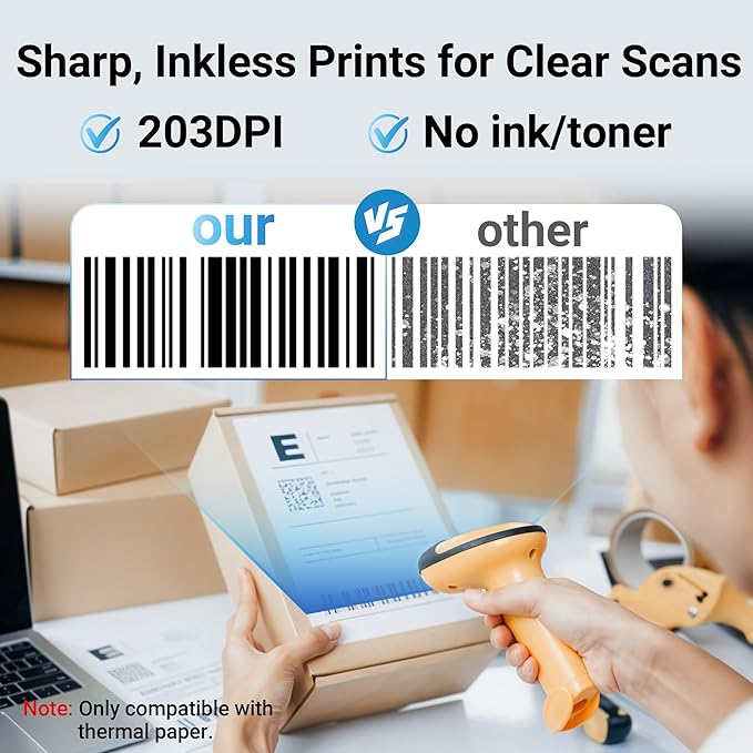 Bluetooth Thermal Shipping Label Printer – Wireless 4x6 Shipping Label Printer for Small Business & Shipping Packages, Support Android, iPhone and Windows, Widely Used for Amazon, Ebay, Shopify, Etsy