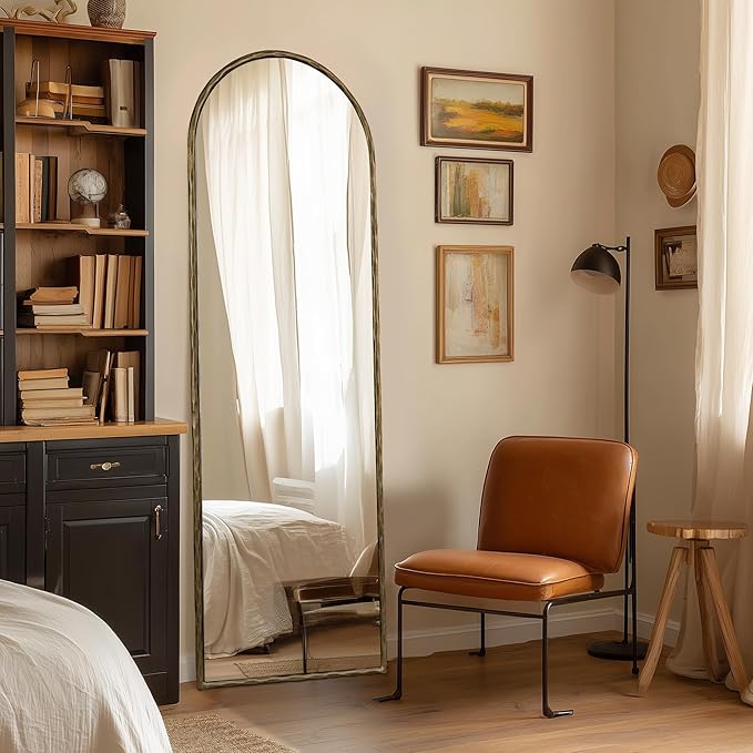 BEGINS 65" x 22" Hand-Forged Vintage Arched Full-Length Mirror - Standalone or Wall-Leaning Design, 20mm Solid Steel Frame, 9mm Anti-Corrosion Back Panel, Suitable for Bedroom or Cloakroom