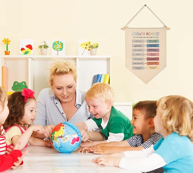 Growth Mindset Wall Sign-Calm Down Corner Decor-School Psychologist Counselor Office Decor-Affirmation Educational Flag Gifts for Kids Boys Girls-Banner Gifts for Classroom Office Calm Down Corner