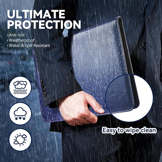 Zippered Padfolio Organizer, WRIYES Leather Planner Binder, 10.2 Inch Portfolio Folder for Documents, Letter Size Business Card Holder for Men&Women (Blue)