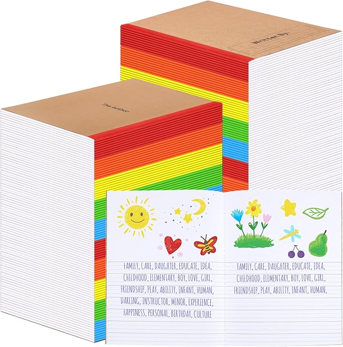 Henoyso 40 Pcs Primary Composition Notebook 9 3/4 x 7 1/2 Inch Kids Journal, Back to School Supplies, K-2 Primary Writing Notebook for Kids Student Draw and Write Story Journal (Bright Color)