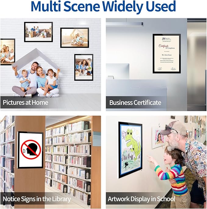 Acrylic Magnetic Sign Holder Wall Mount, Self Adhesive Magnetic Display Frame with Nano Tape and Strong Magnetic Border for Wall, Door, Glass, Home, Store, Office (Black, 11" x 17" / 5 Pack)