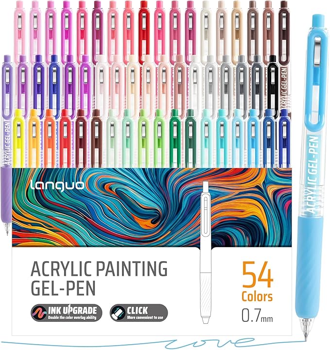 Gel Pens For Coloring, 54 Colors Retractable Colored Pens for Black Paper & White Paper, 0.7mm Fine Point Colorful Pens for Coloring, Writing, Drawing, Journaling, Note Taking, School, Office, Home