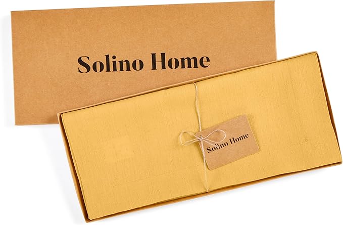 Solino Home Linen Table Runner 108 Inches Long - 100% Pure Linen Mustard Yellow Table Runner 14 x 108 Inch for Thanksgiving - Fete