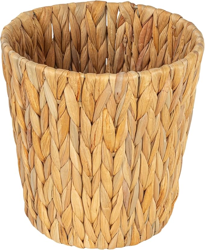 Household Essentials Handwoven Round Water Hyacinth Waste Basket with Plastic Liner, Natural
