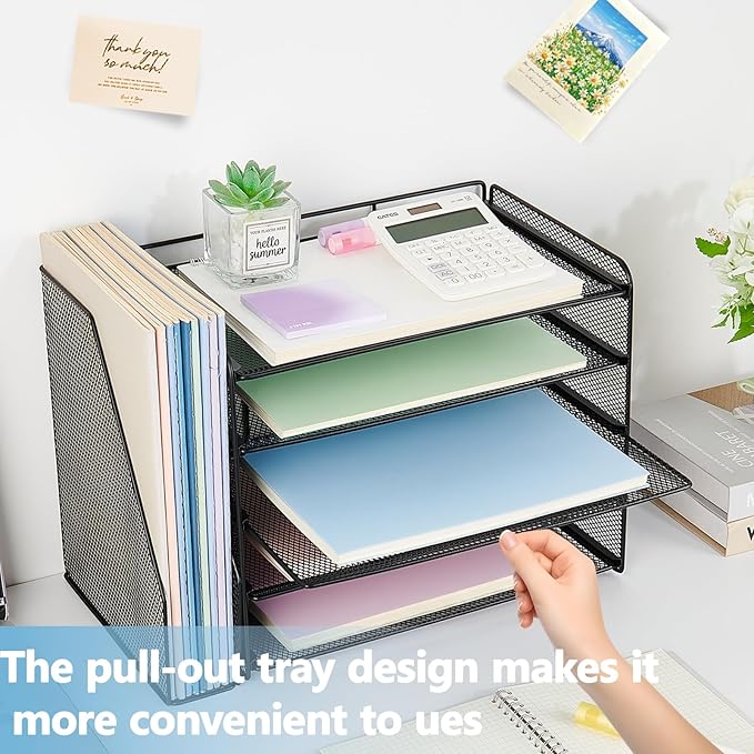 OPNICE 5-Tier Paper Organizer with Magazine Holder, Desk Organizers and Accessories, Office Desk Accessories & Workspace Organizers, Desktop File Organizer for Office Supplies Storage, Black