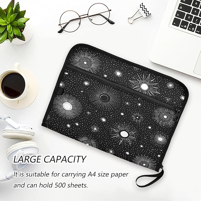 Dark Black Sun Expanding File Organizer with 13 Pockets Accordion File Folders with Labels,Portable Document Paper Bill Receipt Organizer,Home College School Office Supplies, Letter Size