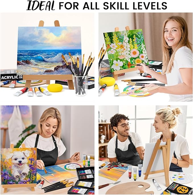 ARTALLY Acrylic Paint Set for Adults & Kids, 62 Pcs Canvas Painting Kits, 32 Colors Acrylic Paint (22ML),Table Easel,Brushes,Canvas, Art Painting Supplies Kit for Students,Artists,Beginners
