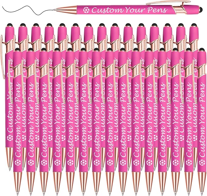 Amlion Personalized Custom Pens with Name Engraved Logo Text,30 Customized Writing Stylus Pen Promotional Item Gift for Men Women Office Business Wedding-Pink