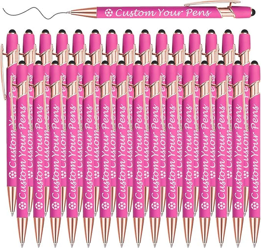 Amlion Personalized Custom Pens with Name Engraved Logo Text,30 Customized Writing Stylus Pen Promotional Item Gift for Men Women Office Business Wedding-Pink