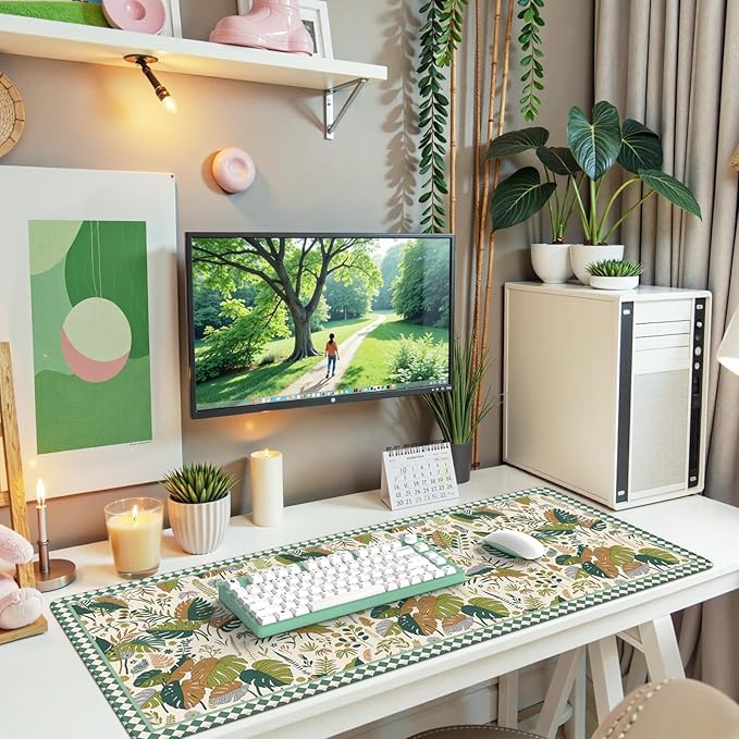 iCasso Large Desk Pad,Aesthetic Computer Mouse Pad for Desktop,Anti-Slip Rubber Base Keyboard mat,Cute Desk Mat for Women,Large Desk Cover Mat Work from Office Home School