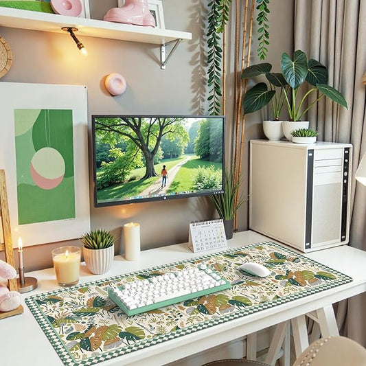 iCasso Large Desk Pad,Aesthetic Computer Mouse Pad for Desktop,Anti-Slip Rubber Base Keyboard mat,Cute Desk Mat for Women,Large Desk Cover Mat Work from Office Home School