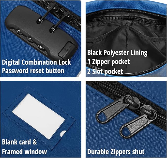 Notary Bag with Lock | 14x11 inch | Navy blue | Zipper Notary Supplies Bag | Locking Notary Bag for Notary Kit, Stamp, Embosser, Ink Pad, and Valuables | Locking Document Bag | Journal Carrying Case