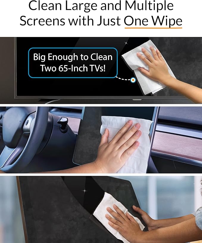 iCloth XL Screen Cleaning Wipes, Lint-Free and Streak-Free, Fast-Drying, Removes Dust, Fingerprints, and Smudges (60 XL Wipes)
