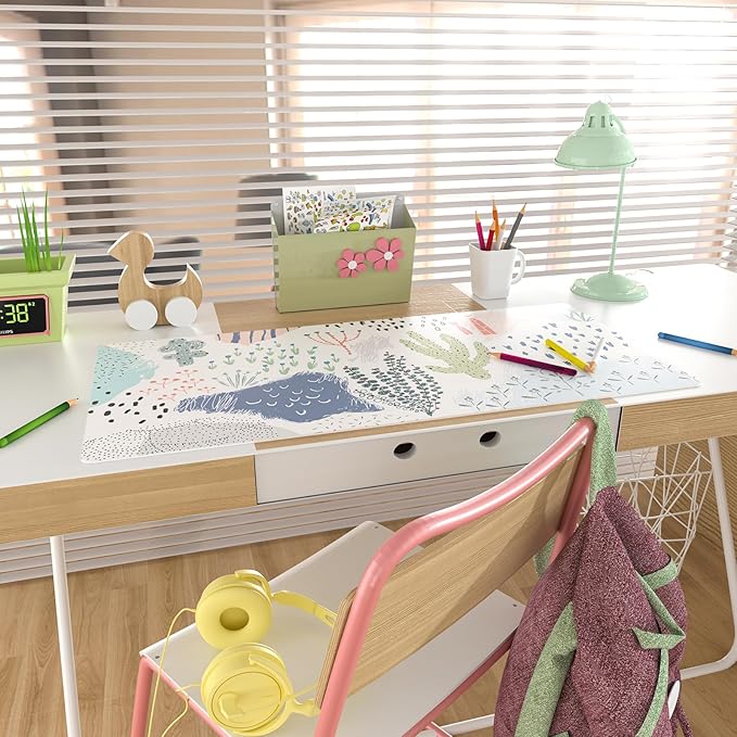 Colorful Star Large Mouse Pad, Waterproof PU Leather Abstract Desk Mat for Women Girls, Cute Desk Accessories Minimalist Home Office Decor, Kids Deak Pad Non-Slip Writing Mat 31.5" x 15.7"