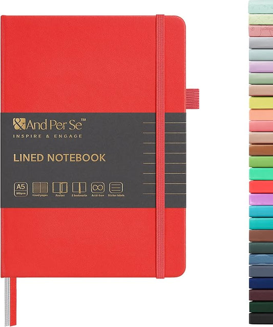 &And Per Se Lined Journal Notebook, 160 Pages, A5 5.7 x 8 inches College Ruled Thick Paper Notebook Journals for Writing, Hardcover Notebooks for Women Men Office School (1 Pack, Red)