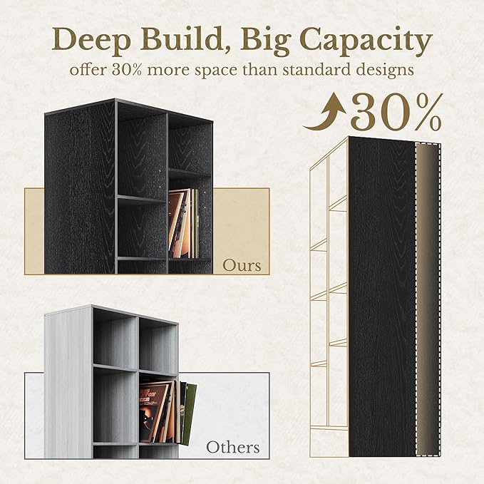 Bookshelf, Bookcase with Doors and 2 Drawers, Rattan Tall Bookshelf with 4-Tier Storage Shelves, 73 inch Wooden Book Shelf for Home Office, Living Room, Black