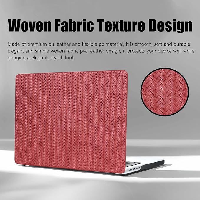 DTangLsm for MacBook Air 13 inch Case 2025 2024-2022 M4 A3240 M3 A3113 M2 A2681, Woven Fabric Textured Elegant Leather Plastic Hard Shell Cover for MacBook Air 13.6 Case + Keyboard Cover, Burgandy
