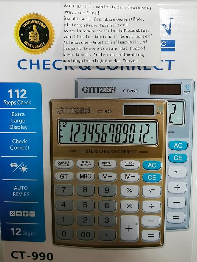Meichoon Desktop Calculator Standard Function Solar Battery Dual Power with 12 Digit Large LCD Display Basic Calculating Machine for Office/Home Elegant Design KA05