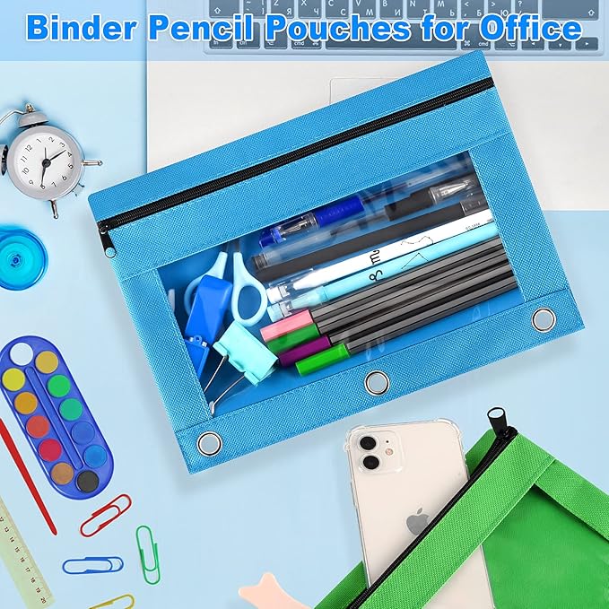 Gloween Pencil Pouch for 3 Ring Binder, 2 Pack Pencil Pouches/Cases with Zipper, Durable Binder Pencil Pouch/Bag for Office School Supplies (Black)